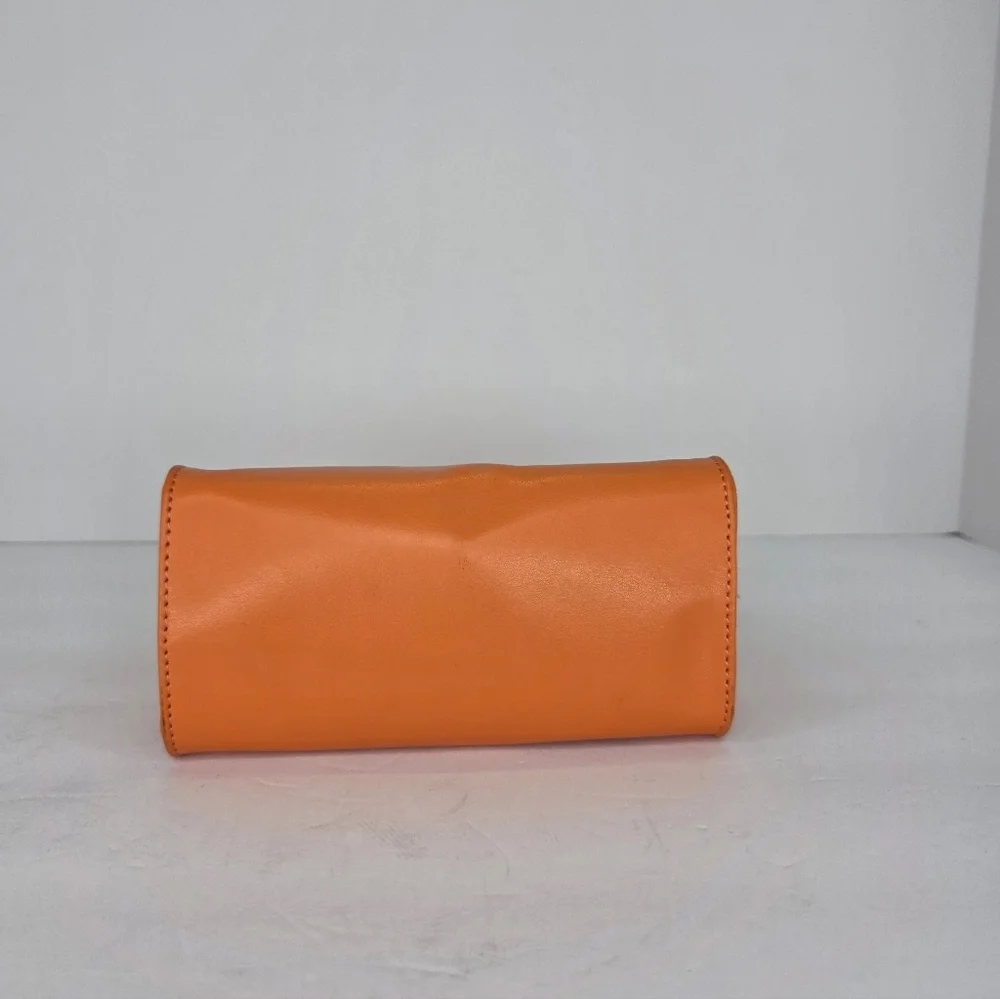 Telfar Vegan Leather Shoulder Bag Mini Snap Closure Vibrant Orange Double Strap - Picture 7 of 15